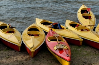  diversi kayak gialli sulla riva